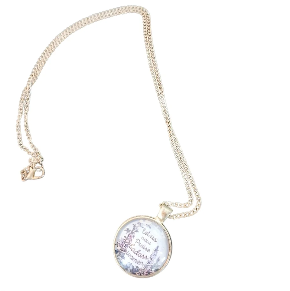 Praise Bad*ss Women Positive Message Silver Pendant Necklace